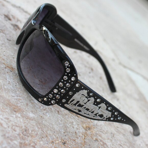 Silver Dashing Horses Sunglasses in Black w/Rhinestone Accents main image 4